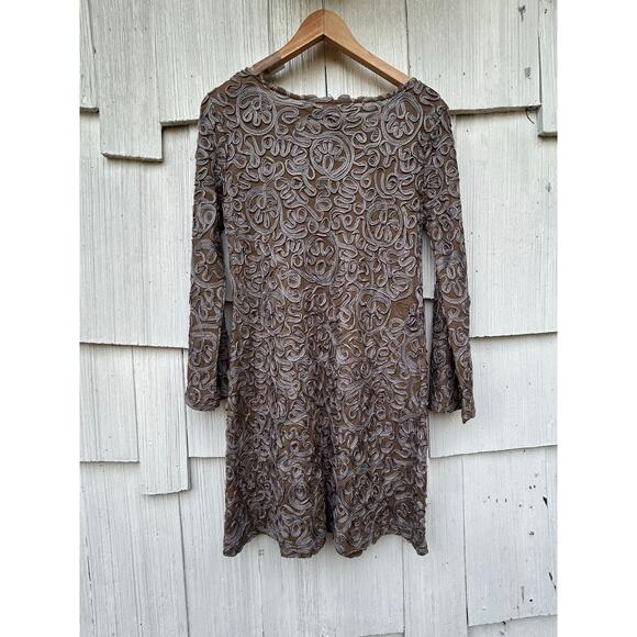 Sundance Pure Elegance Applique Shift Dress Tan Gray w/ Slip Long Sleeve Size PS - Picture 7 of 9